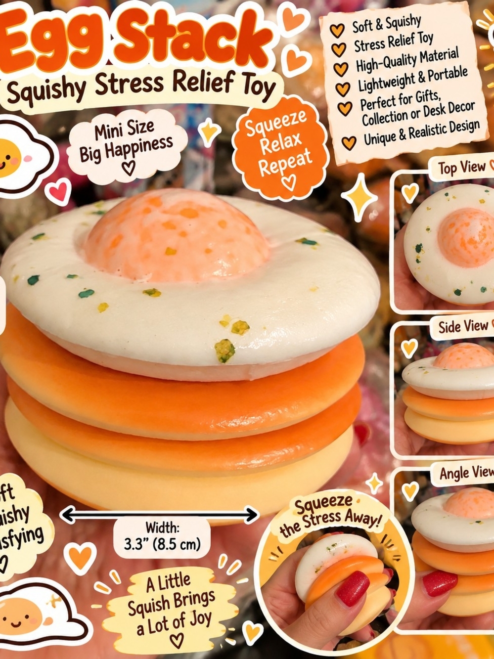 Egg Stack Squishy Stress Relief Toy - Orange & White